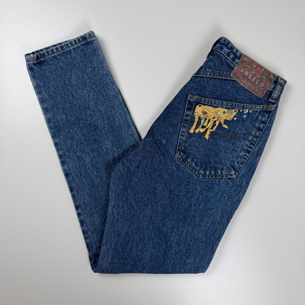 Vintage 80’s Freego Western Classic Blue Denim Jeans Size 31 11/12 Bedazzled